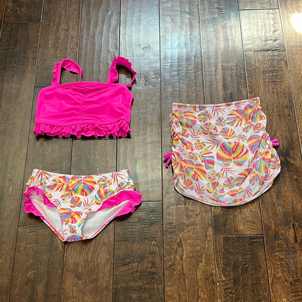 Vibrant Pink and Multicolor Swimsuit Set